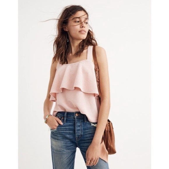 Madewell Pink Textured Ruffle Crop Top - Picture 1 of 11